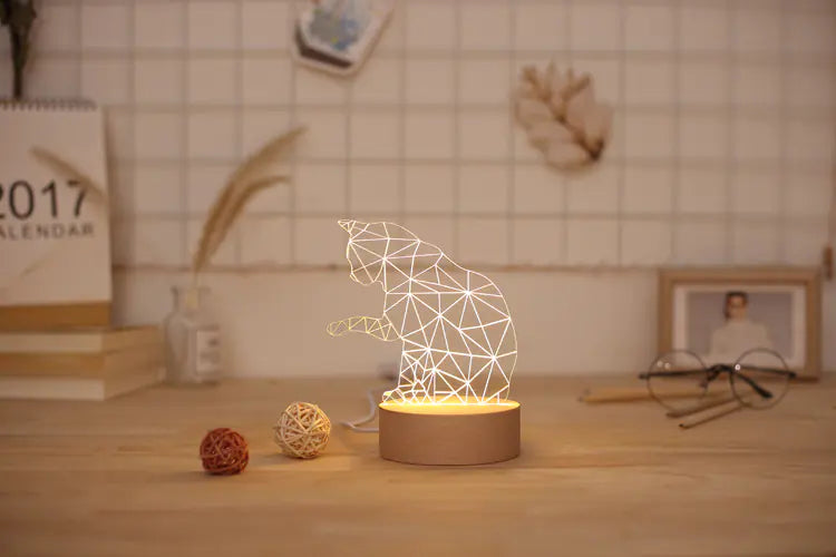 Wooden LED Night Light with Lucky Cat Design