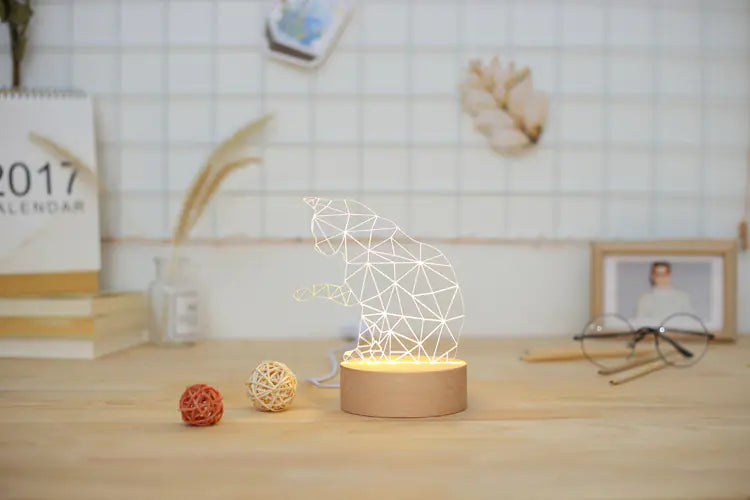 Wooden LED Night Light with Lucky Cat Design