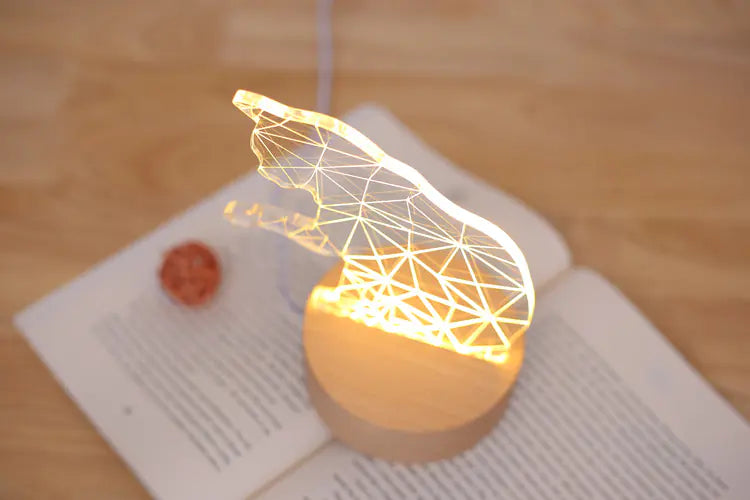 Wooden LED Night Light with Lucky Cat Design