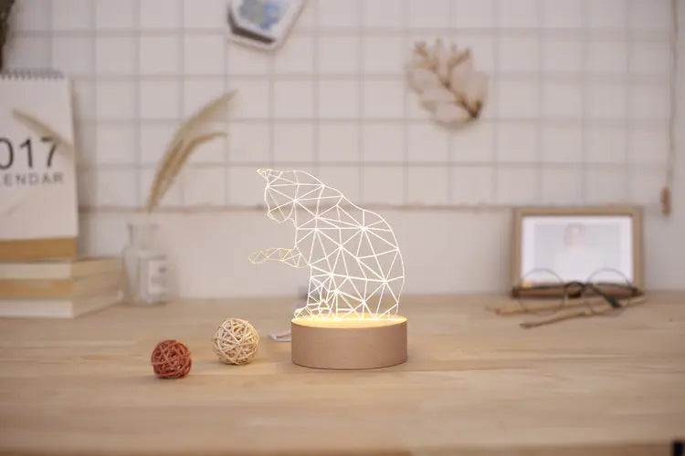 Wooden LED Night Light with Lucky Cat Design