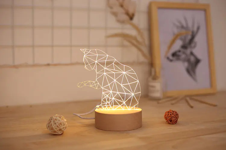 Wooden LED Night Light with Lucky Cat Design